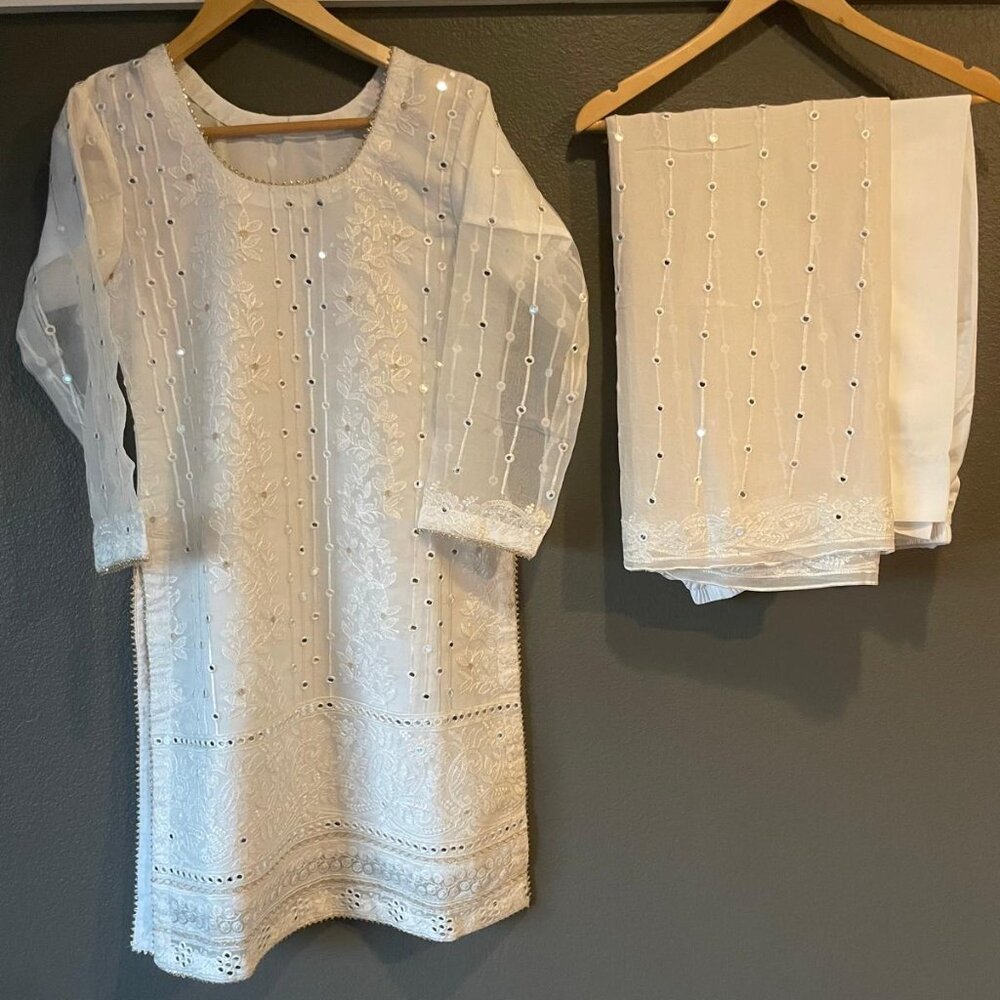 Elegant White Embroidered Kurta Set